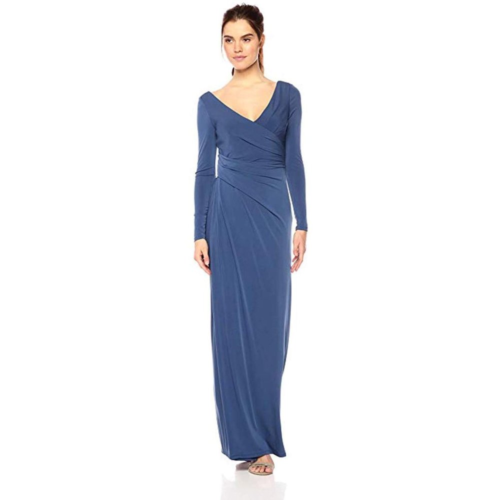 Vera Wang Women's Long Sleeve V Neck Draped Gown 4